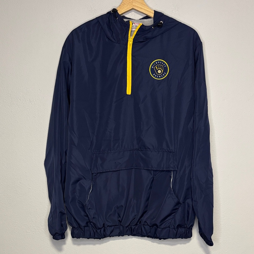 Milwaukee Brewers Quarter Zip Windbreaker Pullover Jacket Miller Lite Beer XL
